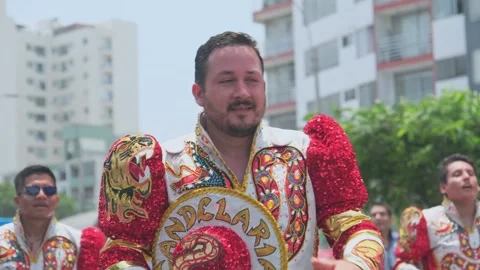 Lima, Peru. March, 1 2026; Peruvian caporales dancers performing in andean Stock Footage 330256086