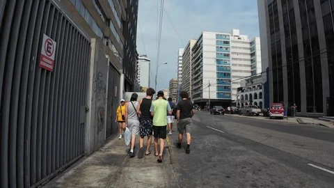 Lima, Peru - March 14, 2026 - walking in the neighborhood of Miraflores Video stock 336999987