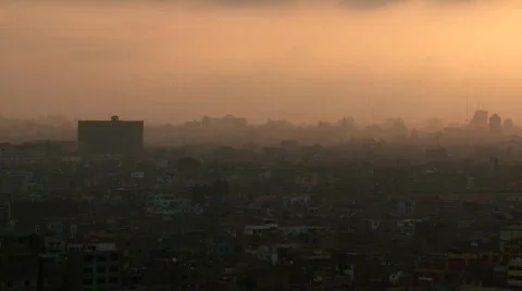 LIMA, PERU: Sunset over Skyline (Panoramic view) Stock Footage 446626