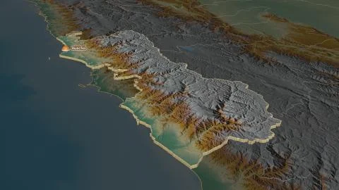 Lima, Peru. Topographic relief map with surface waters Stock Illustration