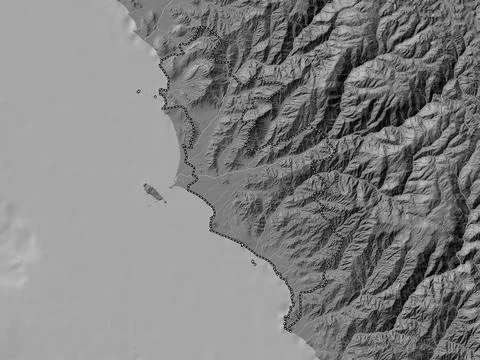 Lima Province, Peru. Bilevel elevation map with lakes and rivers Stock Illustration
