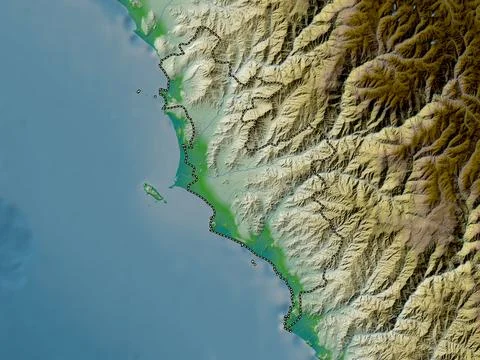 Lima Province, Peru. Colored elevation map with lakes and rivers Stock Illustration
