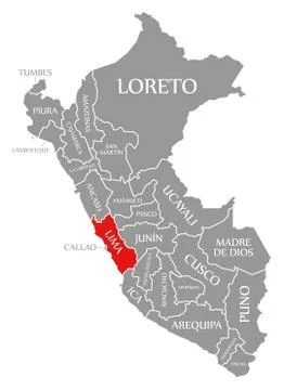 Lima red highlighted in map of Peru Stock Illustration