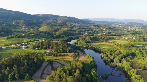 Lima River Surrounded By Rural Landscape Of Vinho Verde Wine Stock Footage 341740161