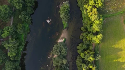 Lima River Winding Through Lush Green Trees And Farm Fields Stock Footage 340197970