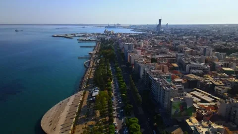 Limassol, Cyprus  - 10 10 2025: A beautiful aerial view of Molos Promenade Stock Footage 338025853