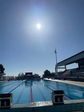 Limassol Olympic Pool in Cyprus Under Bright Sunlight  Modern Outdoor Swimm.. Stock Photos