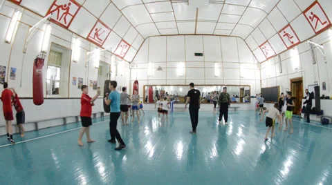 On a limbering-up in a sporting hall Video stock 34363525