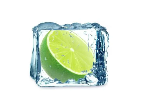 Lime and ice cube Stock Photos
