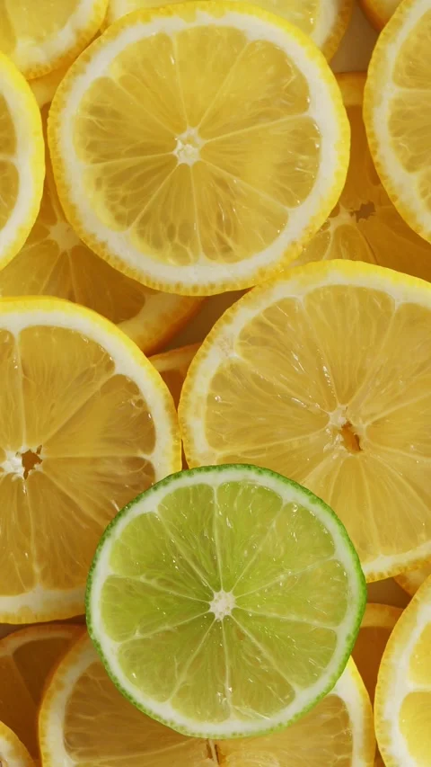 Lime and lemon slices closeup, food summer background, top view Stock Footage 306031383