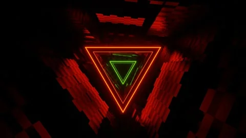 Lime and Orange Triangle Neon Tunnel Background VJ Loop in 4K Stock Footage 255730565