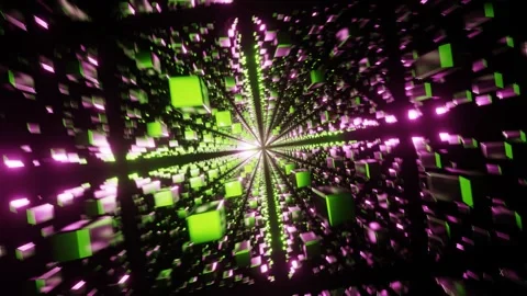 Lime and Pink Abstract Cubic Dimension Background VJ Loop with Rotation in 4K Stock Footage 246996685