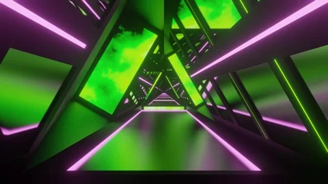 Lime and Pink Glowing Screen Triangular Tunel Background VJ Loop in 4K Stock Footage 254414911