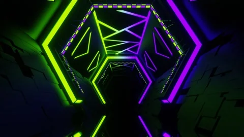 Lime and Purple Futuristic Sci-Fi Corridor Background VJ Loop in 4K Stock Footage 257685340