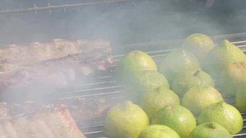 Lime and ribs on the bbq Stock Footage 93392017