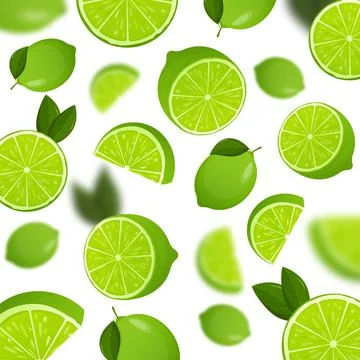 Lime background. Flying whole, half and slices 库存插图
