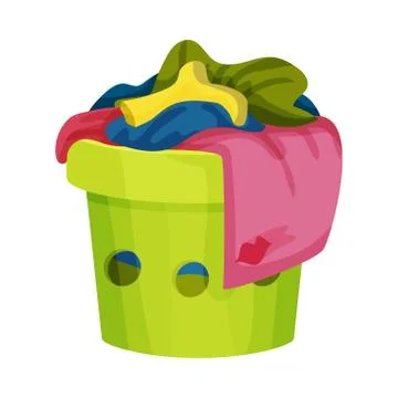 Lime basket with dirty clothes. Vector illustration on a white background. Stock Illustration
