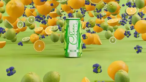 Lime Can Model Surrounded By Fruits With Lime Background Stock Illustration