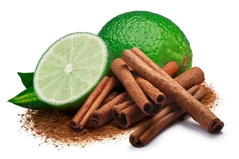 Lime with cinnamon, clipping paths Stock Photos