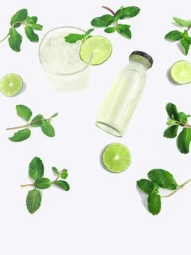 Lime drink and paper mint Stock Photos