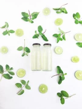 Lime drink and paper mint Stock Photos