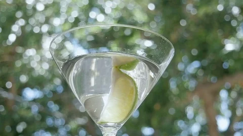 A Lime Drops into a Martini Glass in Slow Motion Stock Footage 75915895