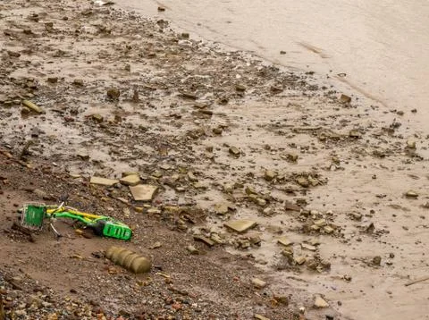 Lime e-scooter dumped into the River Thames in East London Stock Photos