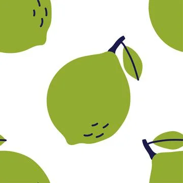 Lime fruit with leaf. Seamless pattern. Hand drawn vector illustration. Green Stock Illustration
