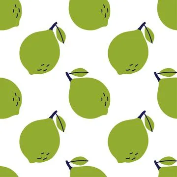 Lime fruit with leaf. Seamless pattern. Hand drawn vector illustration. Green 스톡 일러스트