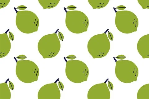 Lime fruit with leaf. Seamless pattern. Hand drawn vector illustration. Green Stock Illustration
