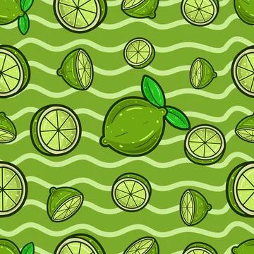 Lime Fruit Seamless Pattern in Cartoon Style. Perfect For Background, Backd.. Stock Illustration