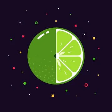Lime fruit sphere with half slice logo, flat icon design template concept Stock Illustration