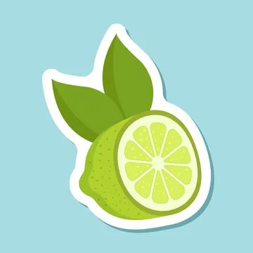Lime fruit sticker icon in flat style. Organic fruits vector illustration o.. Stock Illustration