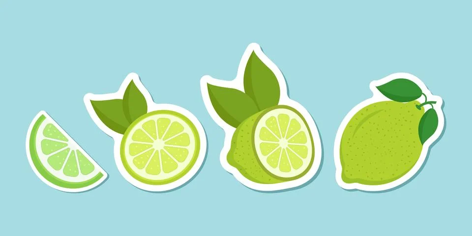 Lime fruit sticker icon set in flat style. Organic fruits vector illustrati.. Stock Illustration