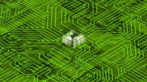 Lime green 3d Computer chip AI Computer processor Motherboard circuit background Stock Footage 272484190