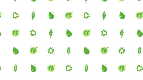 Lime green and white seamless loop pattern of recycling symbol, green leaf Stock Footage 346184216