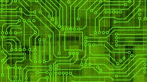 Lime green Computer chip, AI Computer processor Motherboard circuit background Stock Footage 272486337