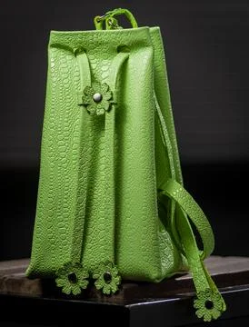 Lime Green Crocodile Embossed Leather Backpack Handmade Artisan Fashion Acc.. Stock Photos