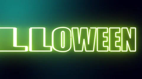 Lime Green Neon Helloween Text Animation with Glowing Particles in 4K Stock Footage 331560496