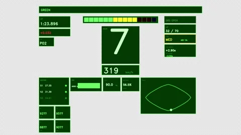 Lime Green Racing Telemetry HUD Interface Element Stock Footage 334744255