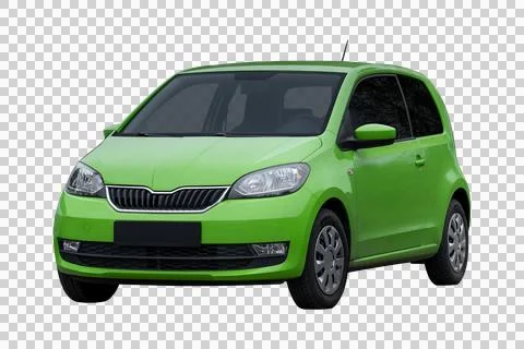 Lime green small city hatchback isolated on transparent background 库存照片