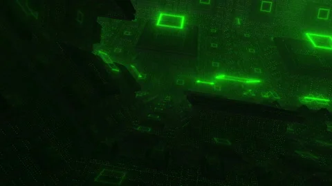 Lime Green starship matrix computer micro processor 3D fractal Stock Footage 145083656