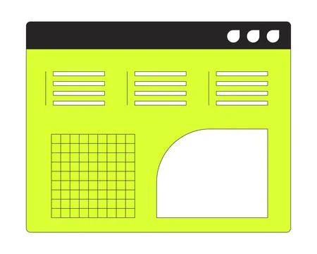 Lime green UI window with grid and column text 2D cartoon object Stock Illustration