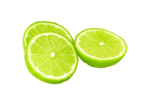 Lime with half isolated on white, lemon sliced Stock Photos