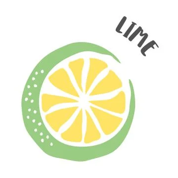 Lime hand painted with ink brush isolated on white background Stock Illustration