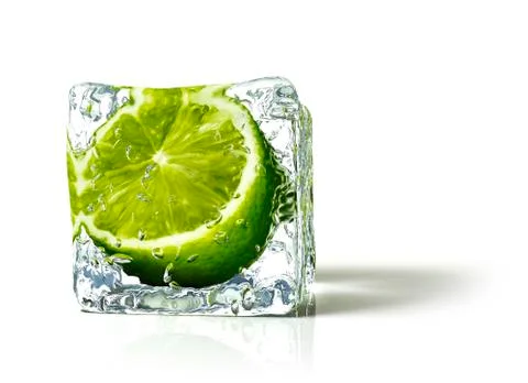 Lime in the ice cube Stock Photos