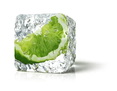 Lime in the ice cube Stock Photos