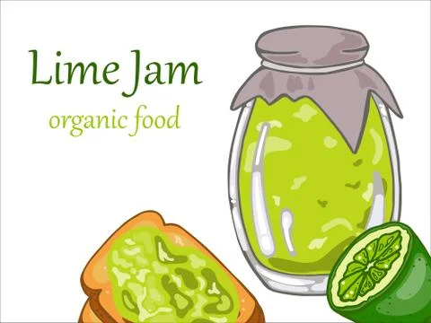 Lime  jam in jar, lime and  toast bread with lime jam Stock Illustration