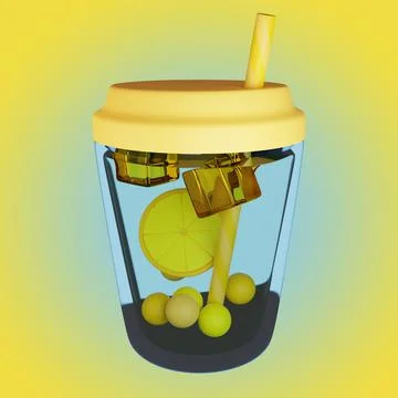 Lime juice with a straw 3D illusration Stock Illustration