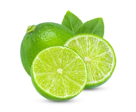 Lime with leaf isolated on white background Stock Photos